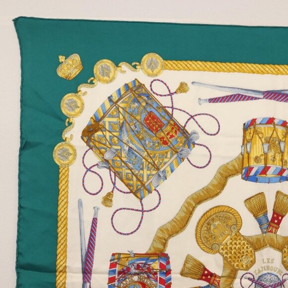 HERMES Carre 90 Scarf ""LES TAMBOURS"" Silk Green Auth hk3098 - Picture 5 of 8